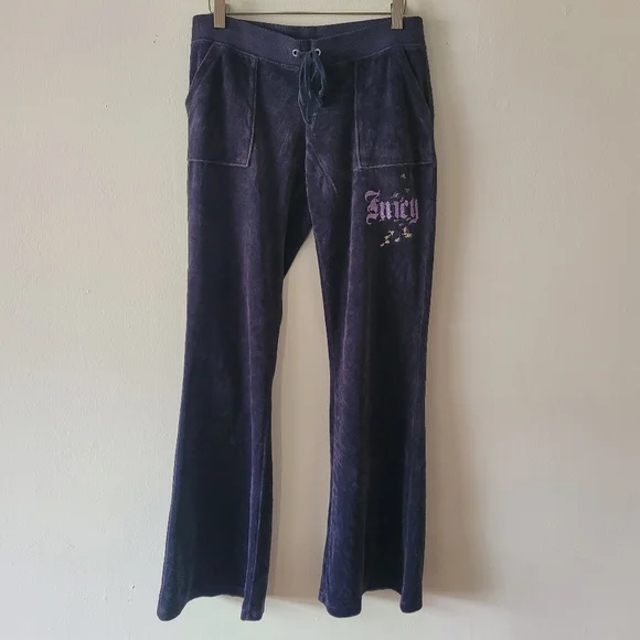 Juicy Couture Y2K Velour Flare Pant Front And Back Pockets Small Purple Gold Vtg - Picture 1 of 9
